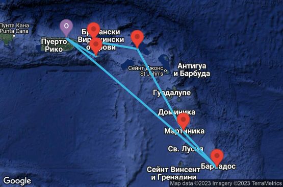 Маршрут на круиз 7 дни Пуерто Рико, Вирджински острови (САЩ), Холандски Антили, Мартиника, Барбадос - 07D394