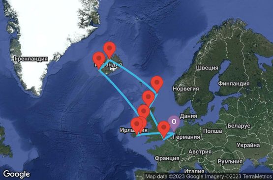 Маршрут на круиз 15 дни Холандия, Великобритания, Исландия, Ирландия - 15U019