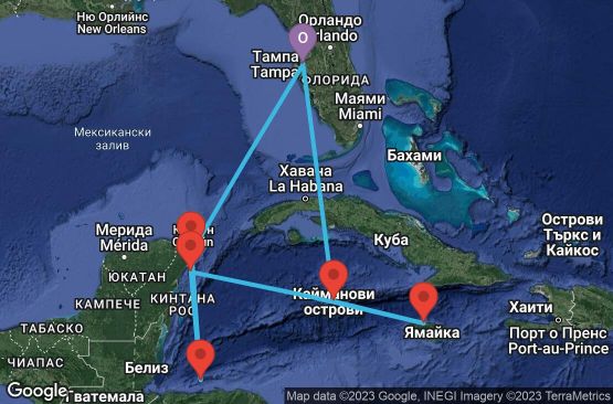 Маршрут на круиз 9 дни САЩ, Каймановите острови, Ямайка, Мексико, Хондурас - 09W016