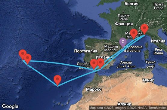 Маршрут на круиз 14 дни Испания, Франция, Италия, Португалия - BCN14A10