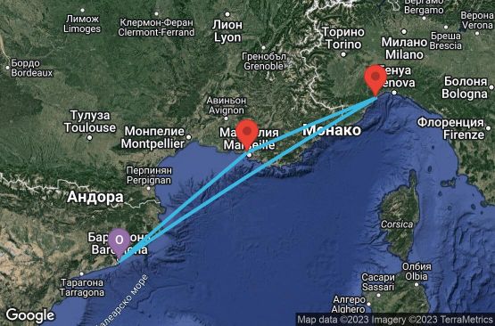 Маршрут на круиз 4 дни Испания, Франция, Италия - BCN04A0H