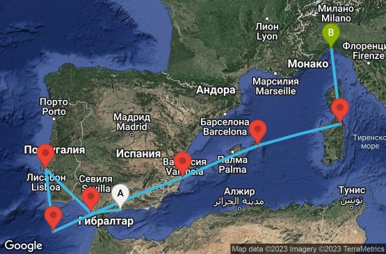 Маршрут на круиз 7 дни Испания, Португалия, Италия - USEH