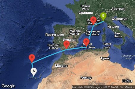 Маршрут на круиз 6 дни Испания, Португалия, Франция, Италия - USOV