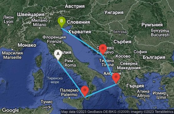Маршрут на круиз 4 дни Италия, Гърция, Хърватска - US6Z