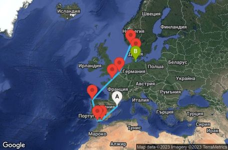 Маршрут на круиз 12 дни Испания, Франция, Белгия, Норвегия, Дания, Германия - BCN12A0A
