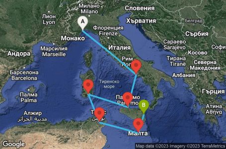 Маршрут на круиз 6 дни Италия, Тунис, Малта - SVN06A0K