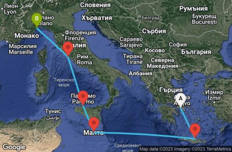 Маршрут на круиз 6 дни Гърция, Малта, Италия - ATH06A00