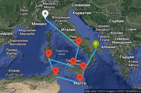 Маршрут на круиз 7 дни Италия, Тунис, Малта - SVN07A1W