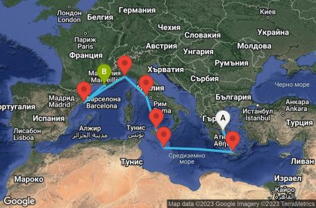 Маршрут на круиз 8 дни Гърция, Малта, Италия, Испания, Франция - ATH08A00
