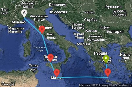 Маршрут на круиз 5 дни Италия, Малта, Гърция - SVN05A0H