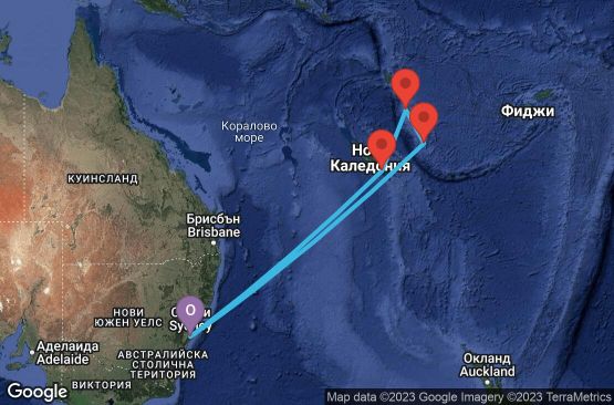 Маршрут на круиз 8 дни Австралия, Нова Каледония, Вануату - 08K111