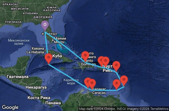 Маршрут на круиз 14 дни Южни Кариби от Тампа - JADS14CNNTPATPA