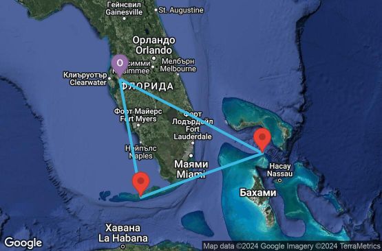 Маршрут на круиз 4 дни Бахамите и Флорида - JABH04CNNTPATPA