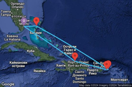 Маршрут на круиз 7 дни Източни Кариби от Маями - ENCE07CNNMIAMIA