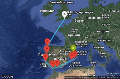Маршрут на круиз 9 дни Обиколка на Европа от Саутхемптън - PERL09CNNSOUBCN