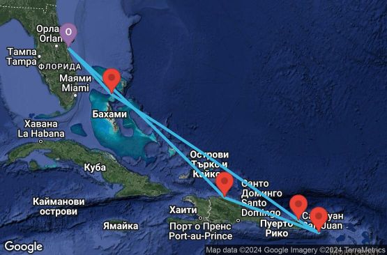 Маршрут на круиз 7 дни Източни Кариби от Порт Канаверал - JDES07CNNPCVPCV