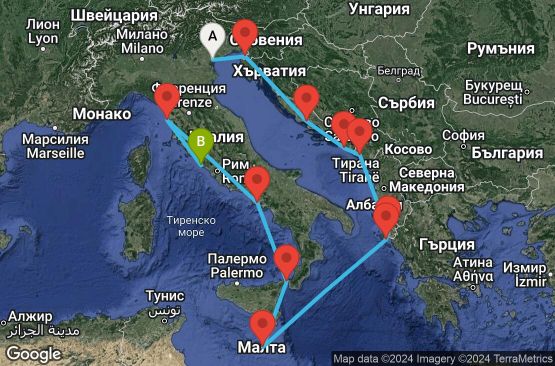 Маршрут на круиз 11 дни Западно Средиземноморие от Венеция - GTWE11CNNVCECIV