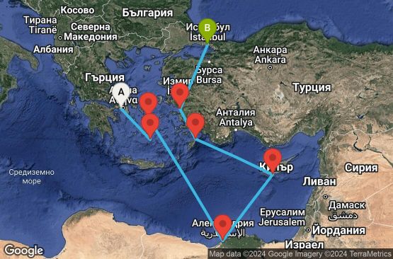 Маршрут на круиз 9 дни Източно Средиземноморие - GWYM10CNNPIRIST