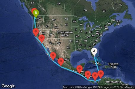 Маршрут на круиз 21 дни Обиколка на Северна Америка от Маями - EOPC21CNNMIASEA
