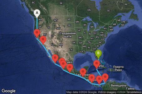 Маршрут на круиз 21 дни обиколка на Северна Америка - ECPC21CNNSEAMIA