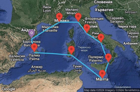 Маршрут на круиз 10 дни Западно Средиземноморие от Барселона - BKWE10CNNBCNBCN