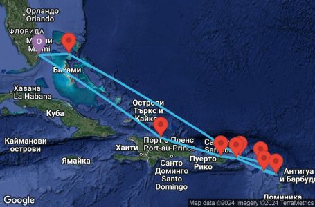 Маршрут на круиз 11 дни Източни Кариби от Маями - BWYC11CNNMIAMIA