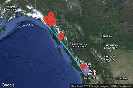 Маршрут на круиз 9 дни Аляска от Сиатъл - JALA09CNNSEASEA