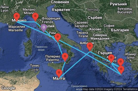 Маршрут на круиз 11 дни Гръцки острови и Италия - EPCE11CNNCIVCIV