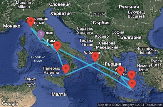 Маршрут на круиз 9 дни Гръцки острови и Италия - EPCE09CNNCIVCIV