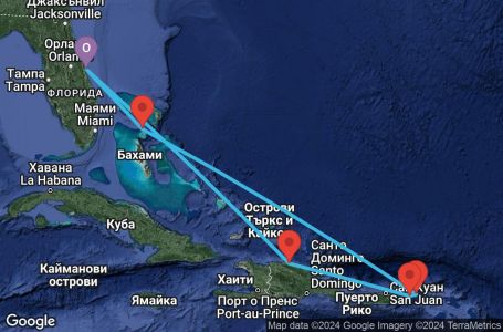 Маршрут на круиз 7 дни Източни Кариби от Порт Канаверал - EPCC07CNNPCVPCV