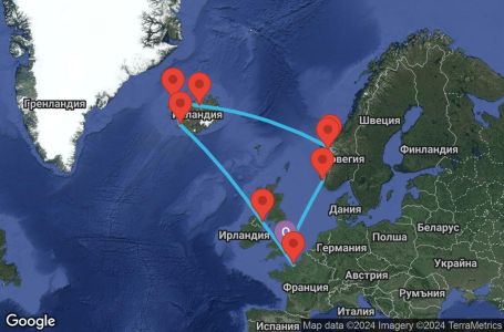 Маршрут на круиз 14 дни Исландия - PRME14CNNSOUSOU