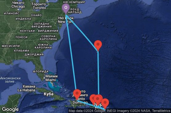 Маршрут на круиз 11 дни Южни Кариби от Ню Йорк - PRMC11CNNNYCNYC