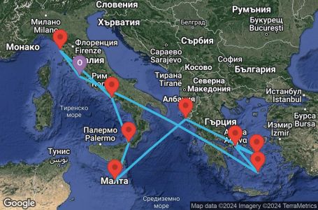 Маршрут на круиз 10 дни Гръцки острови и Италия - PRME10CNNCIVCIV
