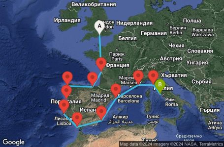 Маршрут на круиз 12 дни Класическо Средиземноморие - PRME12CNNSOUCIV