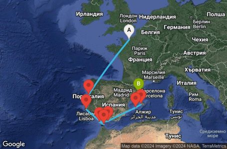 Маршрут на круиз 9 дни Обиколка на Европа от Хавър- PERL09CNNLEHBCN