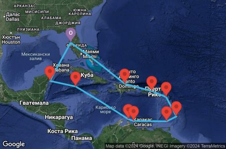 Маршрут на круиз 14 дни Южни Кариби от Тампа - JWEC14CNNTPATPA