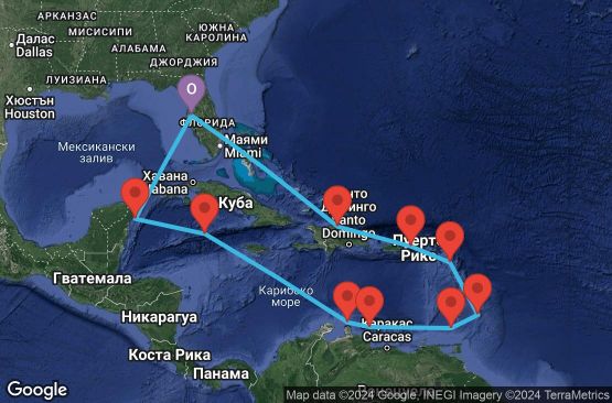 Маршрут на круиз 14 дни Южни Кариби от Тампа - JWLC14CNNTPATPA