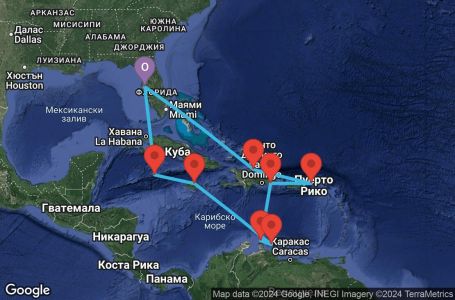 Маршрут на круиз 12 дни Южни Кариби от Тампа - JWEC12CNNTPATPA