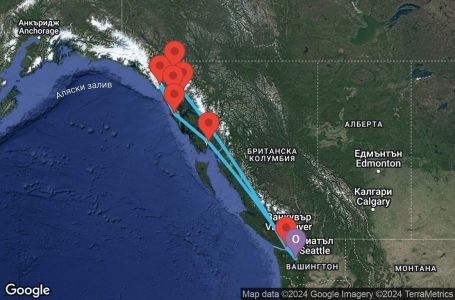 Маршрут на круиз 10 дни Аляска от Сиатъл - BLIS10CNNSEASEA