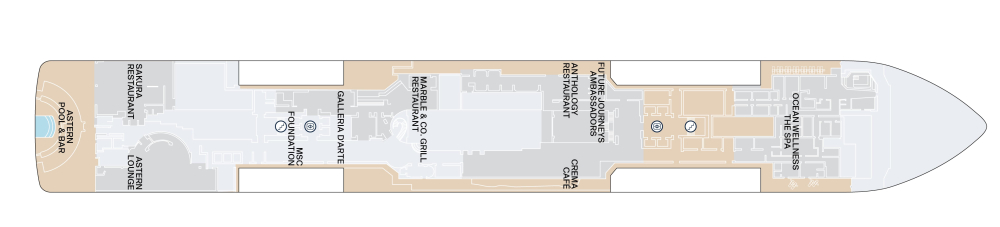 Палуба 5 на круизен кораб Explora I - разположение на каюти, ресторанти, места за забавления и спорт