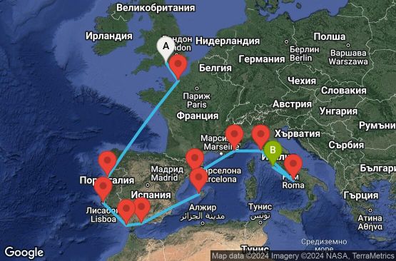 Маршрут на круиз 12 дни Обиколка на Европа от Саутхемптън - PLTR12CNNSOUCIV
