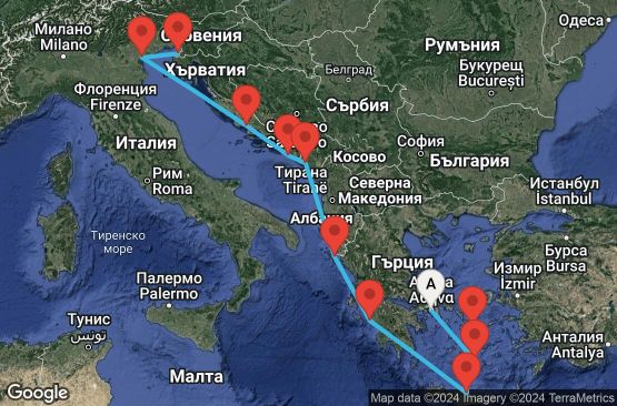 Маршрут на круиз 11 дни Гръцки острови и Италия - PRAT11CNNPIRVCE