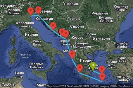Маршрут на круиз 10 дни Гръцки острови и Италия - PREU10CNNVCEPIR