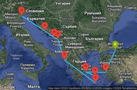 Маршрут на круиз 10 дни Гръцки острови и Италия - PRLT10CNNVCEIST