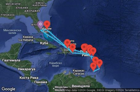 Маршрут на круиз 14 дни Южни Кариби от Маями - PRLS14CNNMIAMIA