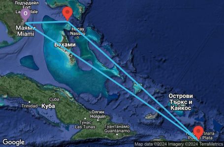 Маршрут на круиз 5 дни Източни Кариби от Маями - PECR05CNNMIAMIA