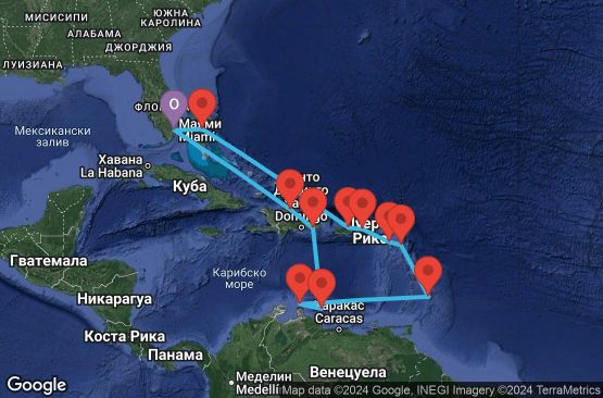 Маршрут на круиз 14 дни Кариби - GEMC14CNNMIAMIA