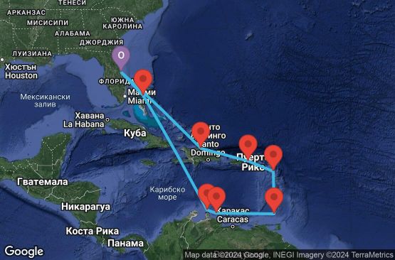 Маршрут на круиз 11 дни Кариби - JDSC11CNNPCVPCV
