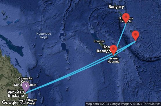 Маршрут на круиз 7 дни Австралия, Вануату, Нова Каледония - 07K088
