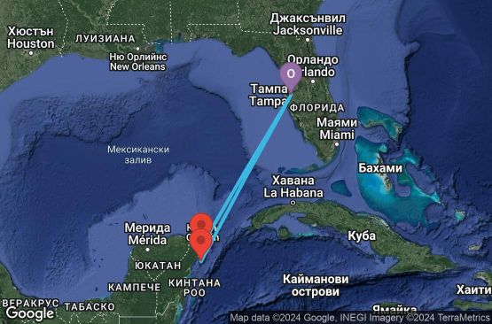Маршрут на круиз 5 дни САЩ, Мексико - 05Z221